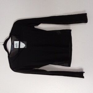 Brandy Melville V Neck Black Long Sleeve Sheer Top